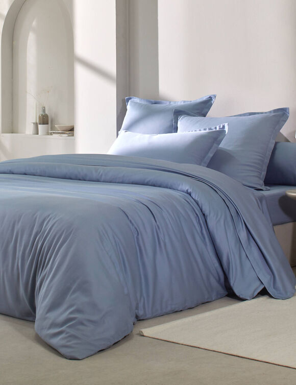 Linge de lit satin uni (bleu gris&eacute;)