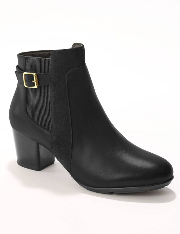 Boots en cuir bi-mati&egrave;re &eacute;lastiqu&eacute;es &agrave; boucle et &agrave; talon (noir)