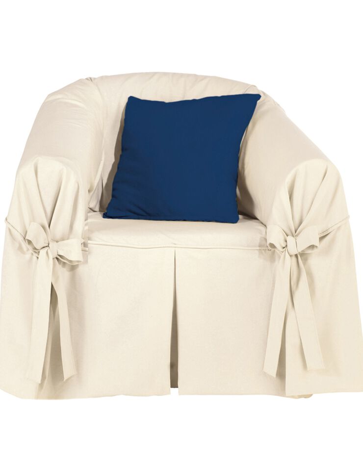 Housse bachette coton uni nouettes fauteuil canapés (écru)