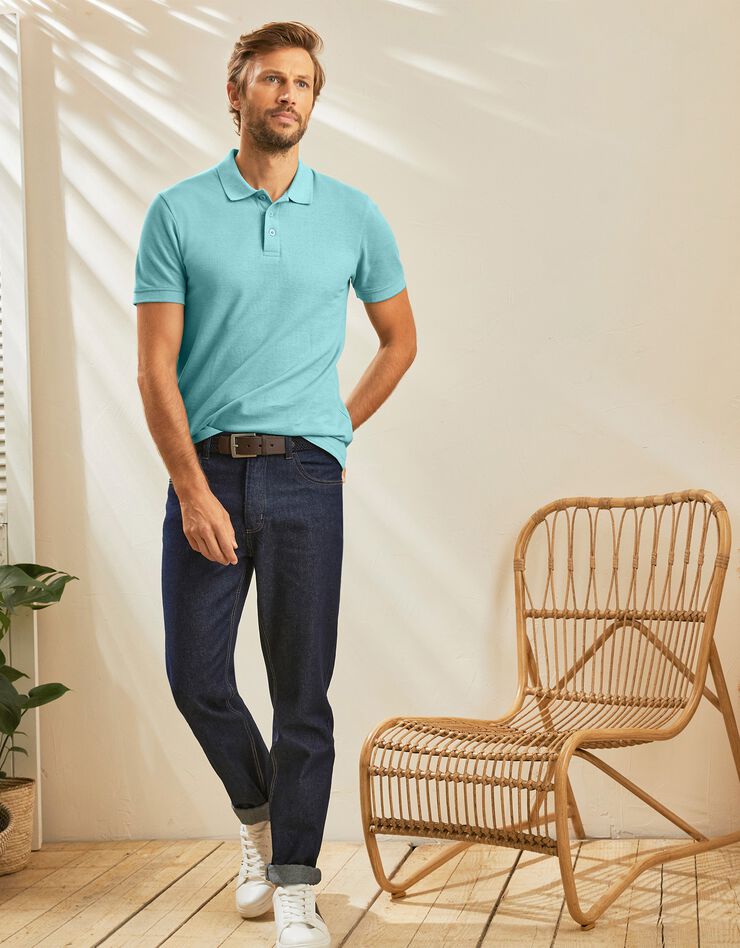 Polo uni maille piquée manches courtes (vert d'eau)