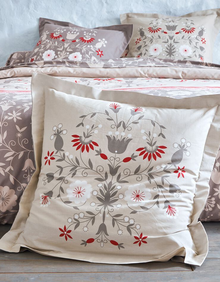 Linge de lit Victoire en coton imprimé fleurs (beige)