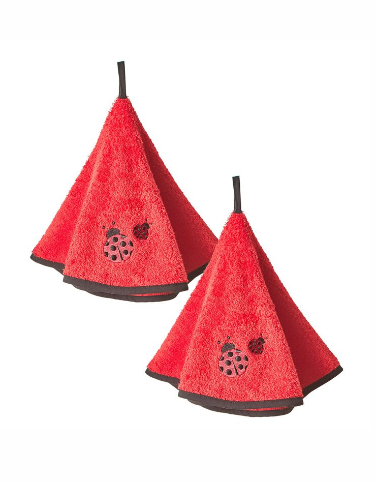 Torchons ronds éponge brodée coccinelle - lot de 2 (rouge)