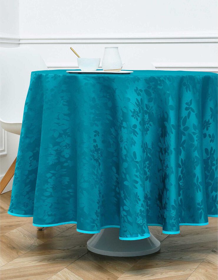 Nappe damassée feuillages Colombine® (bleu canard)