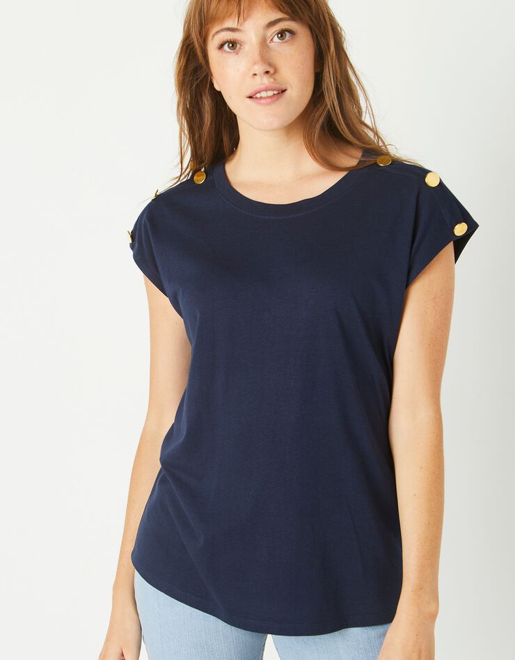 Tee-shirt épaules boutonnées (marine) Tee-shirt épaules boutonnées (marine)