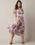 Robe longue évasée, coton imprimé (écru / violet)