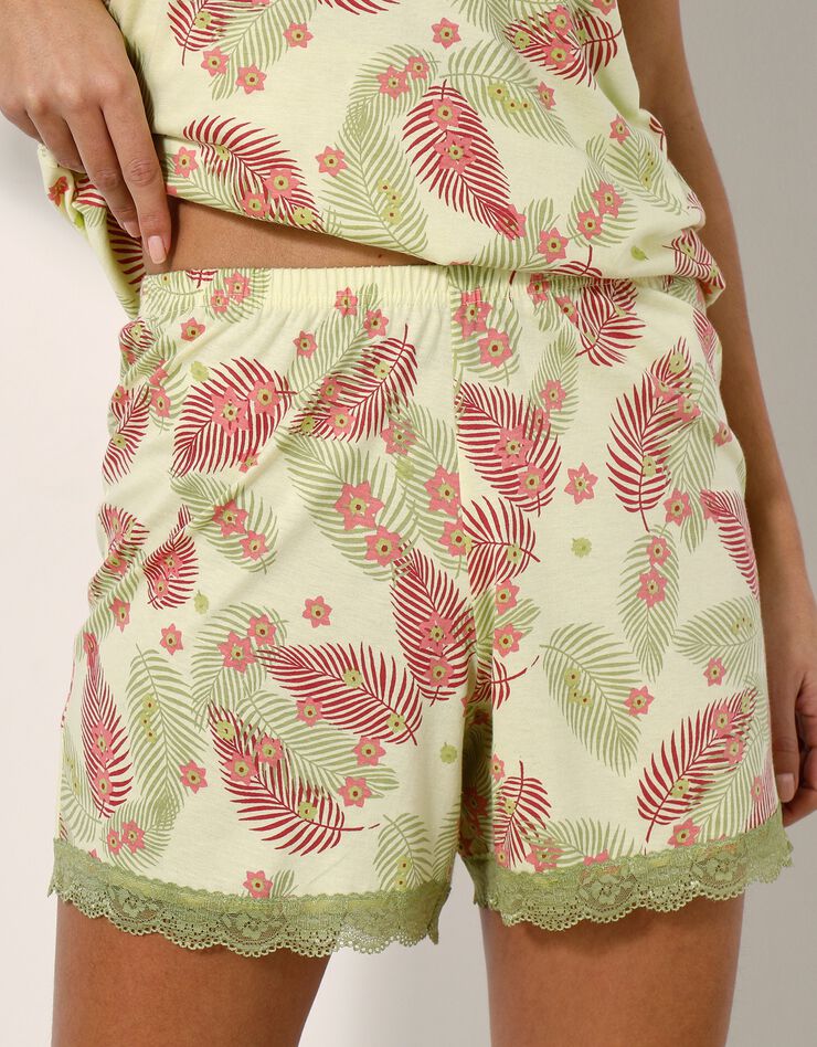 Pyjama short imprimé Eglantine dos macramé - coton modal (vert)