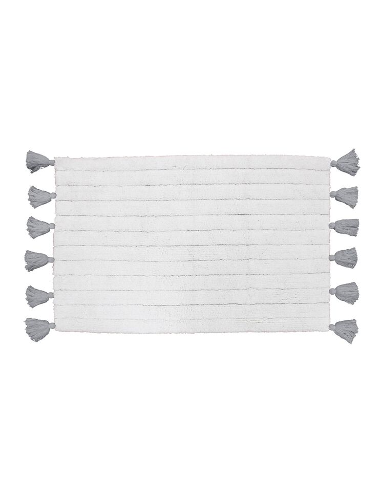 Tapis de bain jacquard pompons - coton (blanc / gris)
