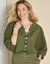 Blouse brodée en coton unie, manches 3/4 (kaki foncé)