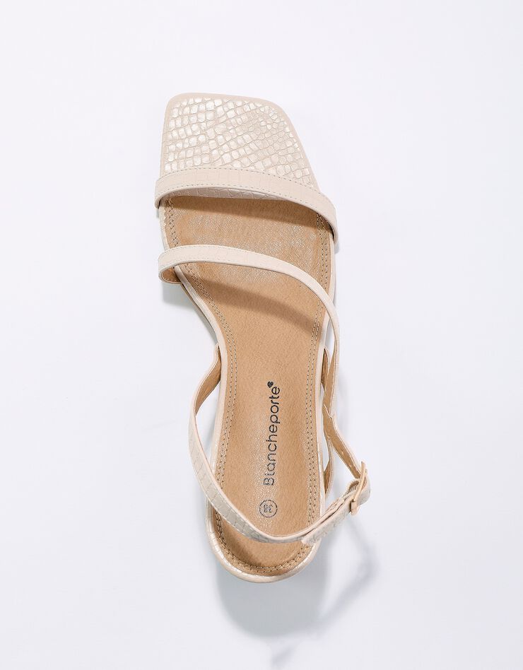 Sandales à fines brides effet croco et talon carré (crème)