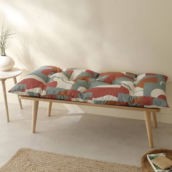 Long coussin de sol imprim&eacute; "g&eacute;om&eacute;trique" (terracotta / caramel / eucalyptus)