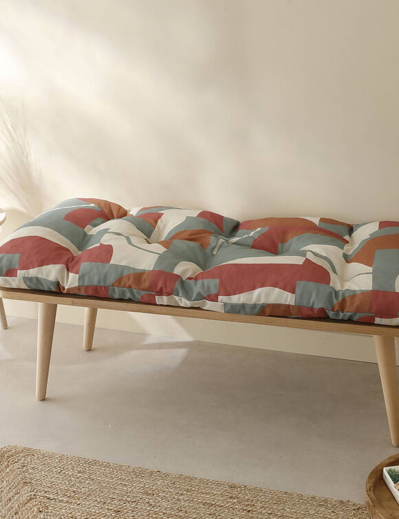 Long coussin de sol imprimé "géométrique" (terracotta / caramel / eucalyptus)