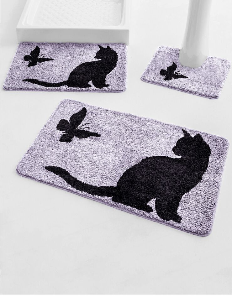 Tapis de bain fantaisie Chat & Papillon (parme grisé) Tapis de bain fantaisie Chat & Papillon (parme grisé)