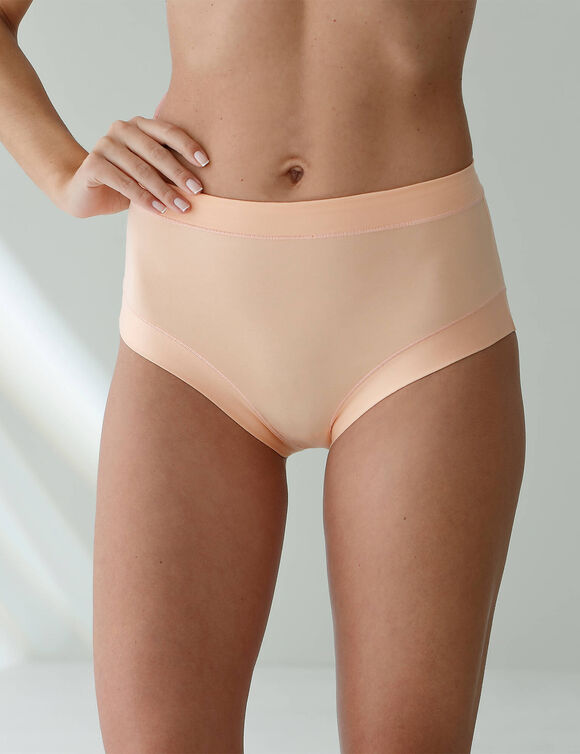 Culotte coton stretch forme maxi ceinture confort "sans &eacute;lastiques" - lot de 2 (nude + p&ecirc;che)