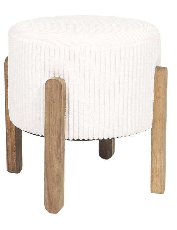 Tabouret cylindrique, pieds en  bois (blanc)