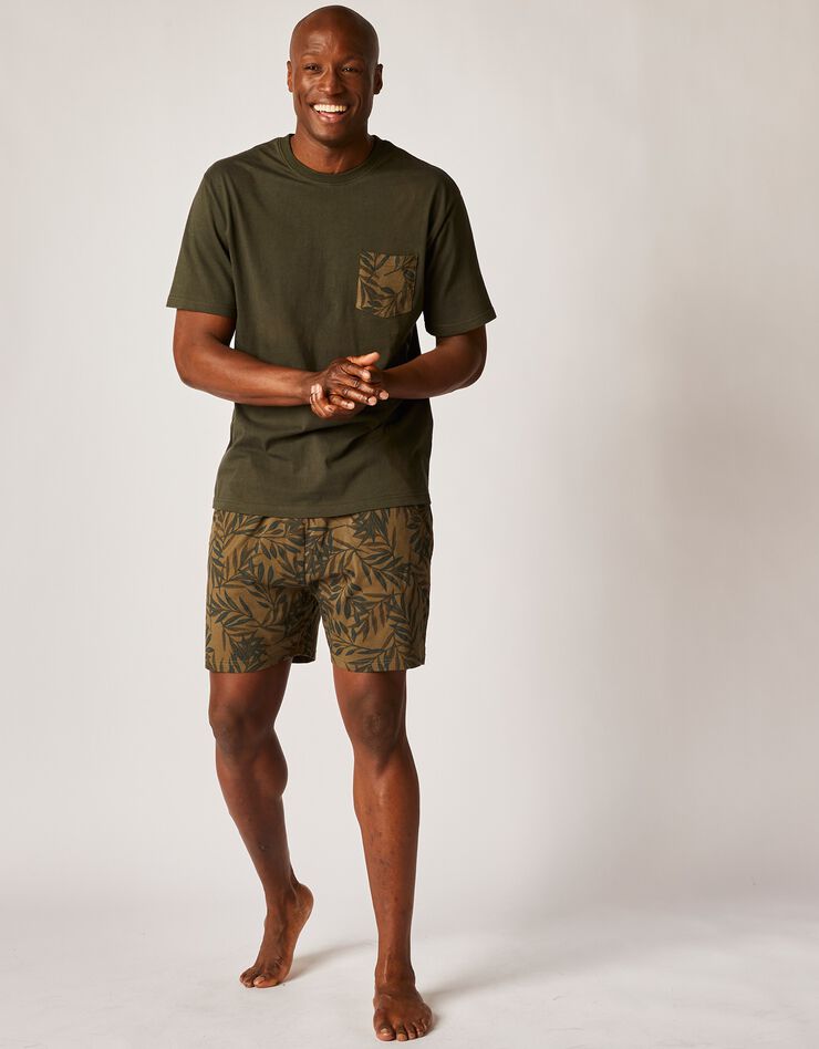 Pyjama short coton fantaisie manches courtes (kaki) Pyjama short coton fantaisie manches courtes (kaki)
