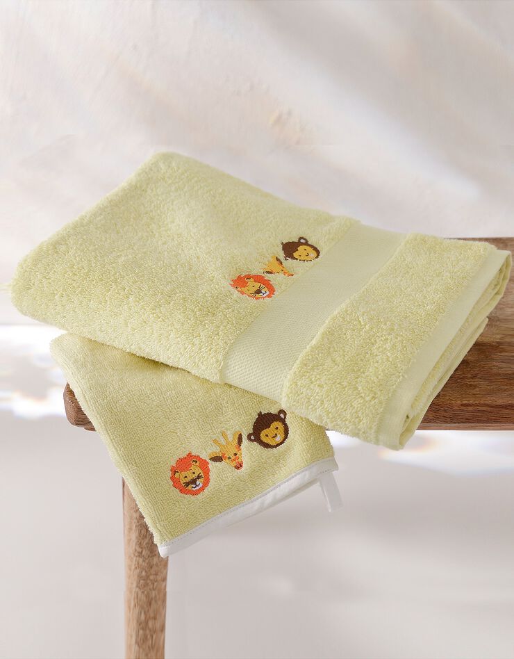 Éponge enfant coton broderies animaux - 380g/m2 (anis) Éponge enfant coton broderies animaux - 380g/m2 (anis)