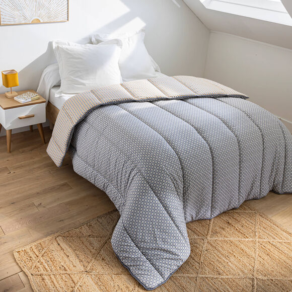 Couette microfibre micro imprimé graphique 400 g/m² (gris / jaune)