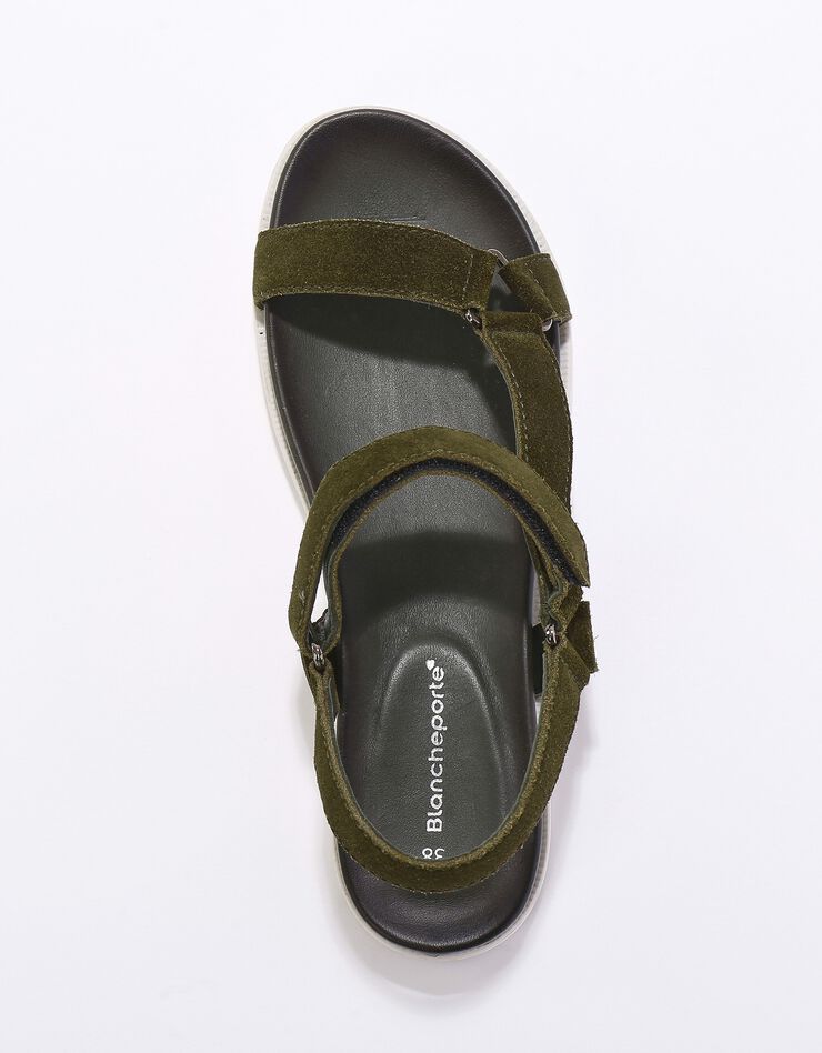Sandales scratchées largeur confort en cuir style rando (kaki)