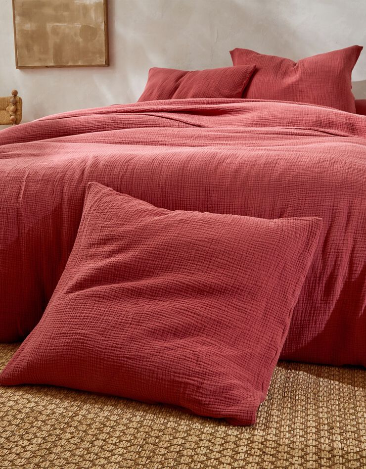 Linge de lit uni en triple gaze de coton (bois de rose)