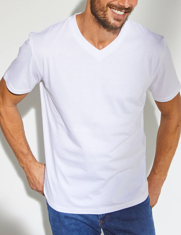 Tee-shirt col V manches courtes - lot de 3 (blanc)