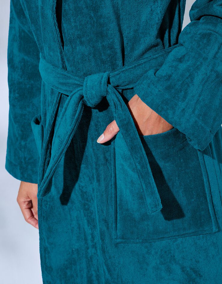 Peignoir mixte adulte éponge velours col châle (bleu paon) Peignoir mixte adulte éponge velours col châle (bleu paon)