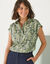 Blouse manches courtes à revers, imprimé minimaliste (vert / marine)