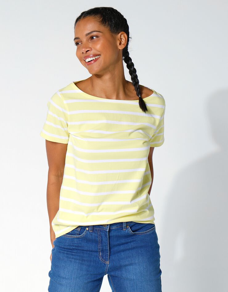 Tee-shirt marinière, manches courtes (jaune / blanc)