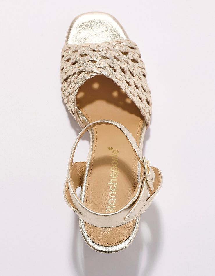 Sandales à brides en cuir tressé à talon (doré) Sandales à brides en cuir tressé à talon (doré)