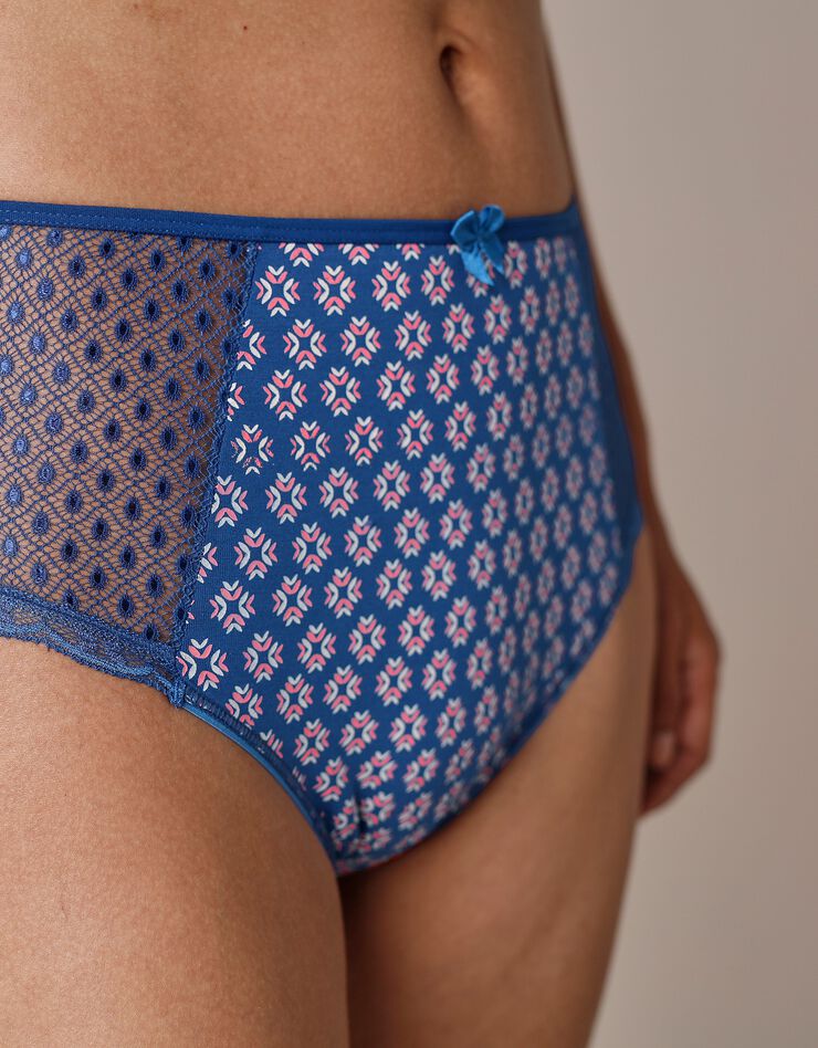 Culotte maxi dentelle coton imprimé Tropea - lot de 4 (amande + bleu) Culotte maxi dentelle coton imprimé Tropea - lot de 4 (amande + bleu)