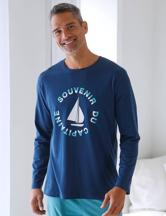 T-shirt pyjama manches longues motif bateau (marine / aqua)