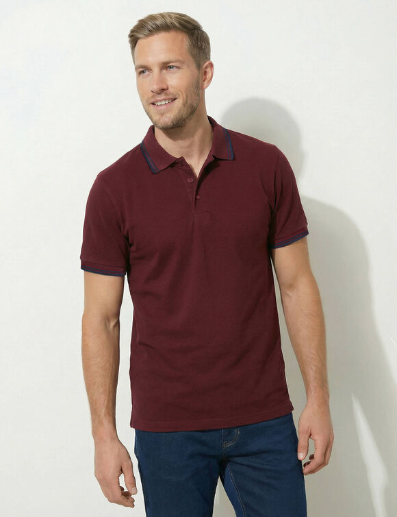 Polo uni maille piqu&eacute;e manches courtes (bordeaux)