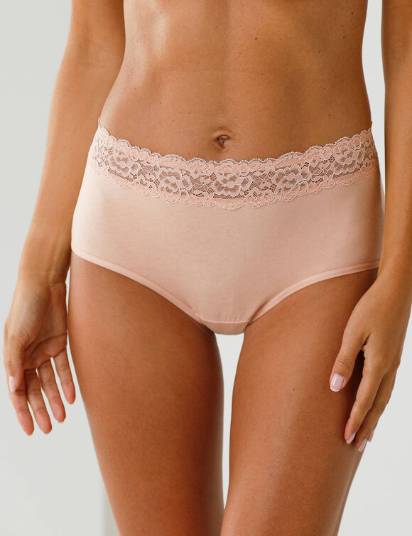 Culotte supermaxi coton stretch ceinture dentelle - lot de 2 (poudre)