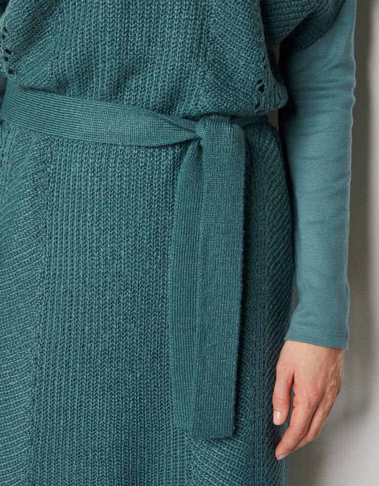 Robe manches courtes ceinturée - toucher mohair (vert grisé) Robe manches courtes ceinturée - toucher mohair (vert grisé)