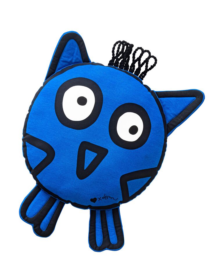 Coussin Chouette garni, collection enfant LEM (bleu / noir)