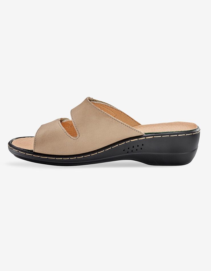 Mules compensées en cuir - largeur confort (beige doré)