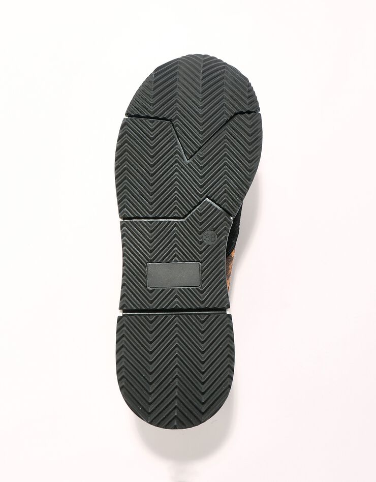 Baskets style running zippées en cuir bimatière - imprimé léopard (marron / noir) Baskets style running zippées en cuir bimatière - imprimé léopard (marron / noir)