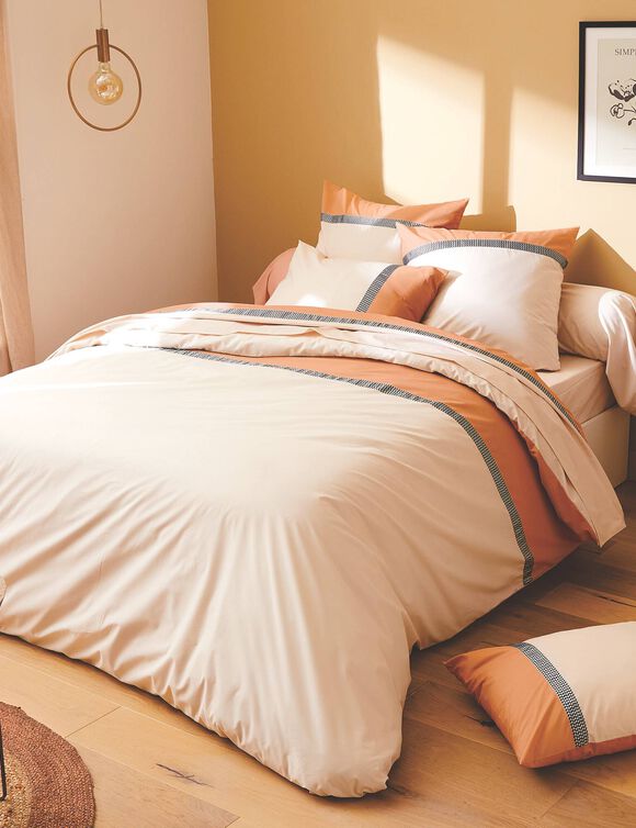 Linge de lit percale bicolore (beige / caramel)