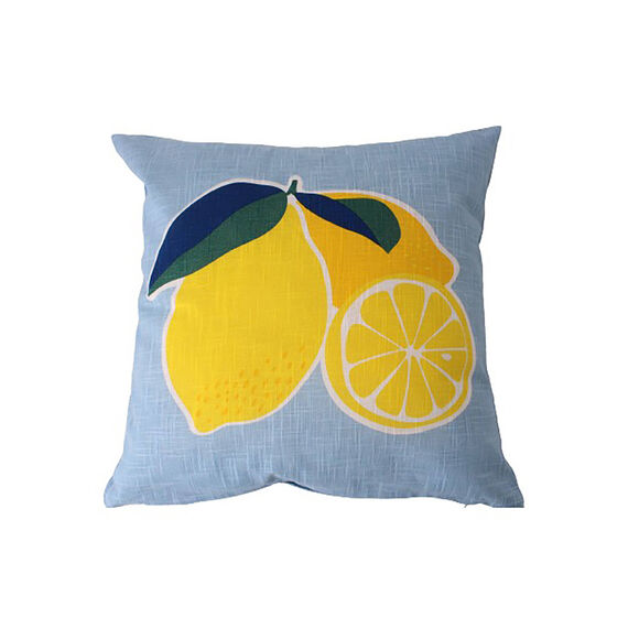 Coussin carré imprimé citrons (bleu / jaune)