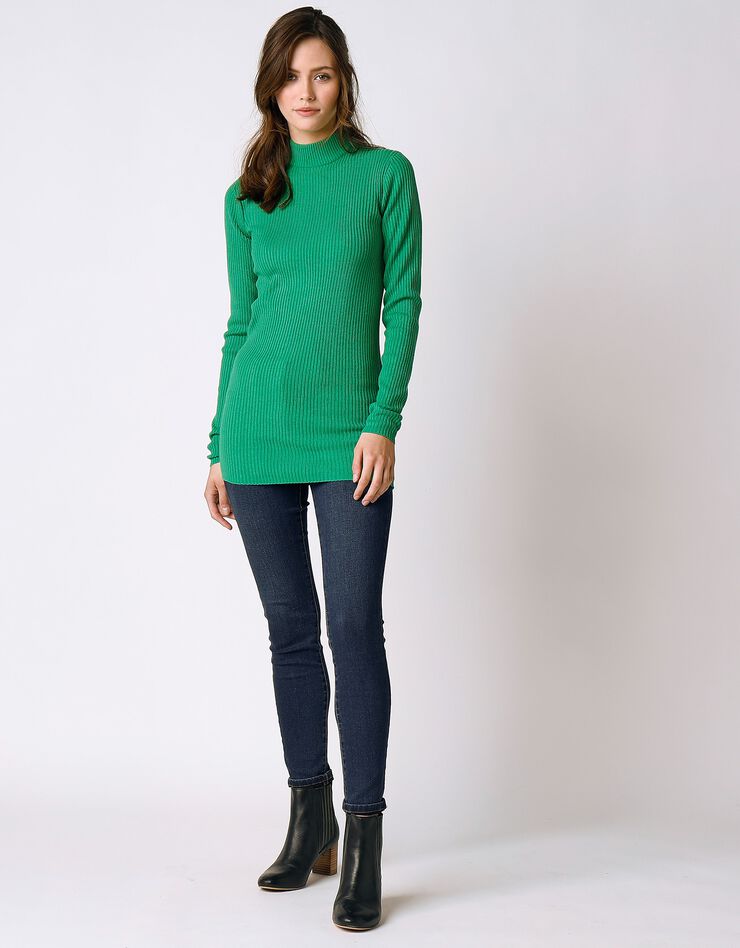 Pull col montant long, maille côtelée (vert) Pull col montant long, maille côtelée (vert)