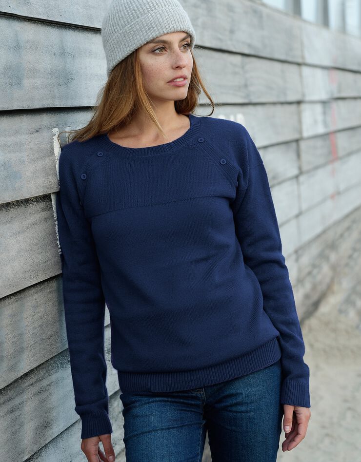 Pull marinière manches longues uni (marine) Pull marinière manches longues uni (marine)