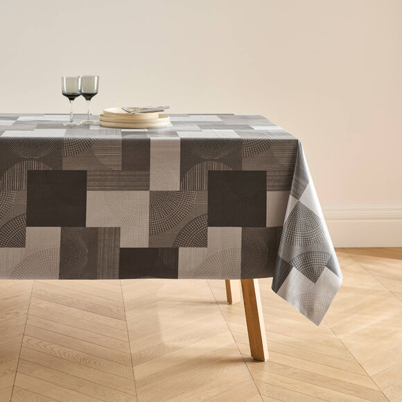 Nappe toile cir&eacute;e imprim&eacute; g&eacute;om&eacute;trique (gris)