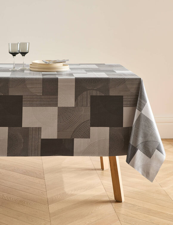 Nappe toile cir&eacute;e imprim&eacute; g&eacute;om&eacute;trique (gris)