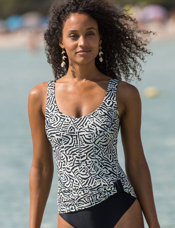 Maillot de bain 1 pi&egrave;ce effet drap&eacute; Ivola   (&eacute;cru / noir)