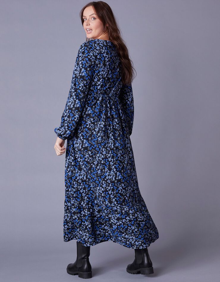 Robe longue volantée imprimée (noir / bleu dur) Robe longue volantée imprimée (noir / bleu dur)