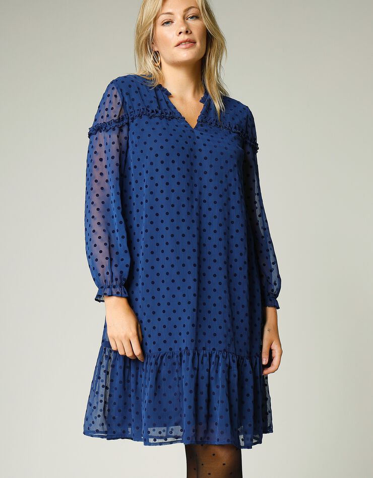 Robe en velours à pois (bleu indigo) Robe en velours à pois (bleu indigo)