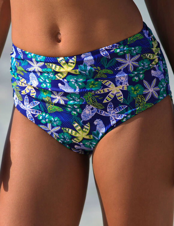 Bas de maillot de bain sculptant taille haute imprimé Naga (bleu / vert)