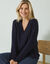 Pull loose col V, maille anglaise (marine)