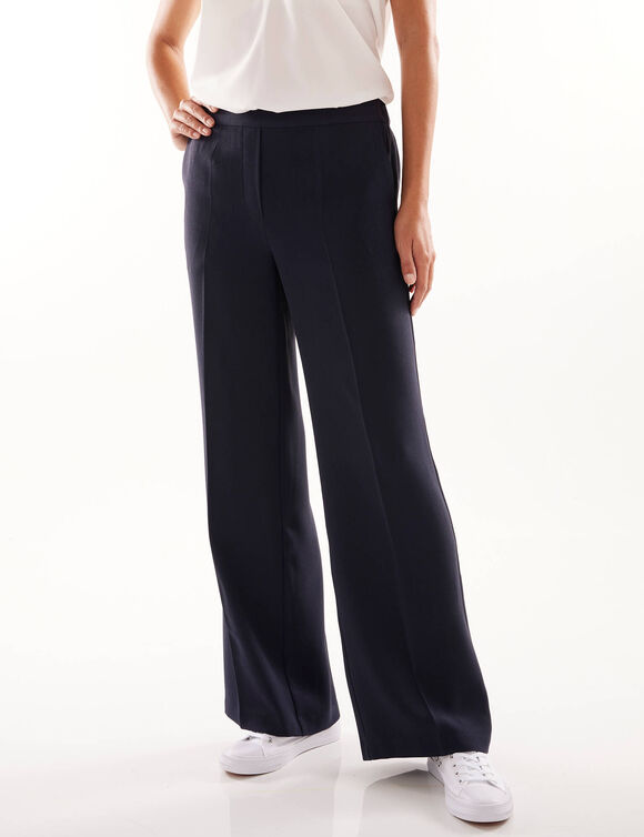 Pantalon large taille élastiquée, crêpe (marine)