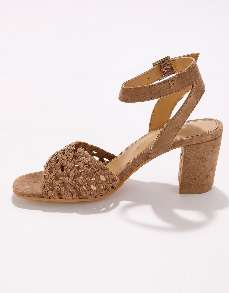 Sandales à brides en cuir tressé à talon (caramel) Sandales à brides en cuir tressé à talon (caramel)
