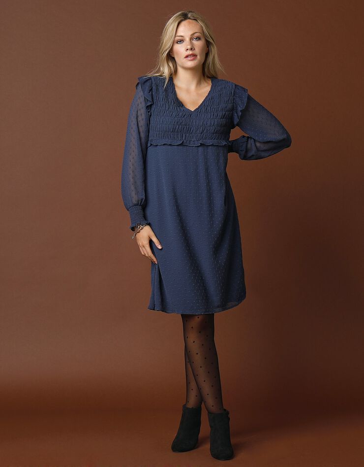 Robe plumetis col V (marine) Robe plumetis col V (marine)